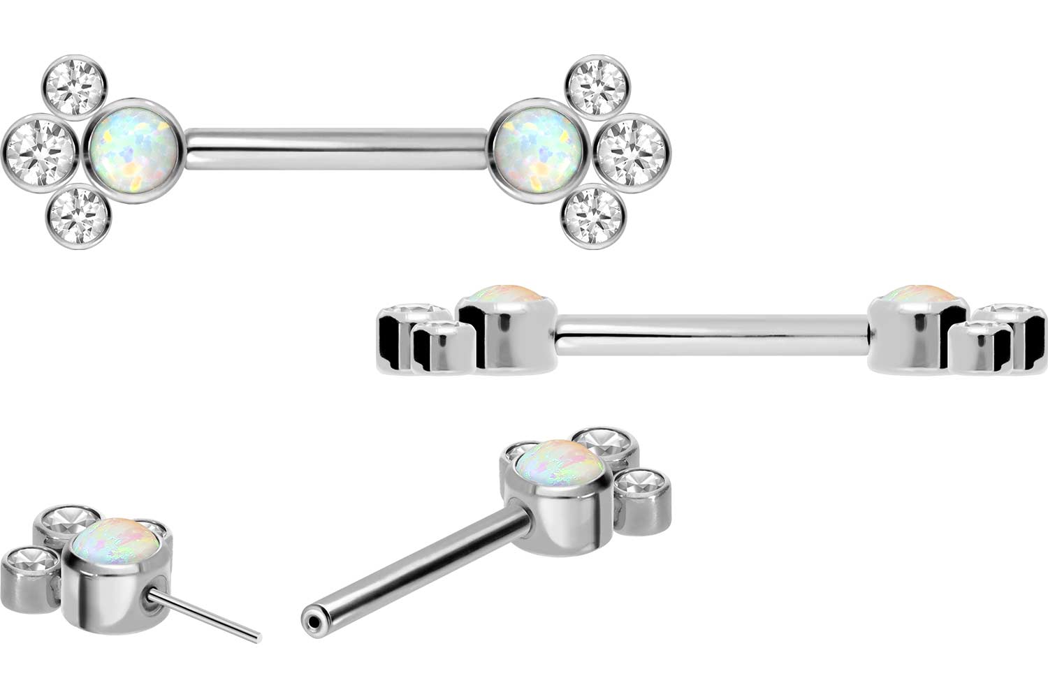 Titan Barbell Mit Push Fit SYNTHETISCHER OPAL 3 KRISTALLE PIERCINGLINE